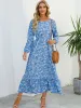 Robe Floral Maxi Robes Pour Femmes Robe D'été Femmes 2022 Robes Longues Décontractées À Manches Longues Boho Robe De Plage Tenues De Plage Pour Les Femmes