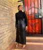 スカート女性のハイウエストPUレザービンテージブラック模倣スカートペンシルラップヒップミッドレングス2024