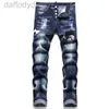 Jeans da uomo Jeans anni '20 Jeans da uomo di design da motociclista vestibilità regolare pantaloni slim da equitazione Biker in difficoltà Rock Skinny Jeans strappati a righe con buco nero Taglie forti 240305