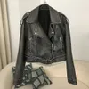 Pu kunstleren jas vrouw chique vintage Amerikaanse lente straatkleding korte revers rits riem biker jassen mode streetwear 240305