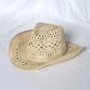 Ampla Brim Chapéus Bucket Chapéus Chapéu de Cowboy Moda Oco Handmade Cowboy Chapéu de Palha Mens Verão Ao Ar Livre Viagem Praia Chapéu Unissex Cor Sólida Western Cowboy Hat J240305