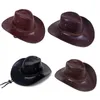 Berets Retro Mode Große Krempe Basin Hut Western Cowboy Leder Unisex Hüte Hipster Für Sonnenschutz Bre