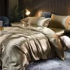 Luxury Mulberry Silk Bedding Set Silky Bed Sheet Duvet Cover Pillowcase Highend Home Textiles Solid Color Sets 240226