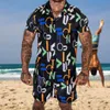 Conjunto de camisa havaiana 2 peças, moda masculina, camisa impressa 3d + shorts, conjunto de duas peças, camisa havaiana floral, praia, conjunto de camisa masculina 240305