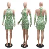 2024 Designer Sexig paljetter Klänning Summer Women Mini Bodycon Dresses Ärmlös se genom Dress Party Night Club Wear Bulk grossistkläder