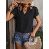 Women's T Shirts Summer V-Neck Chiffon Shirt Solid Color Petal Short Sleeve Casual Top T-Shirt Ropa De Mujer