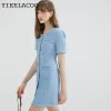 Dress Tweed Dress Blue WomenSpring/ autumn 2023 New Elegant kneelength Mini dress ladies slim bottoming dress onepiece