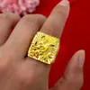 Real 100 Pure 24K Gold Color Embossed Dragon Ring for Men Bro Accessories Fine Jewelry Gifts Oro 24 K Better Thick Rings 240228