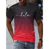 Camiseta masculina moda carta impressa camisa para contraste gradiente harajuku manga curta camisetas topos lazer tripulação pescoço masculino casual t-shirts