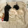 Camis Ins French Chic Femme Corset Crop Tank Tops Lace Velvet Fabric Spaghetti Strap Camisoles with Bra Fashion Tanks & Camis Dropship