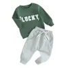 Kläder sätter St Patricks Day Toddler Baby Boy Clothes Mama S Lucky Charm Sweatshirt Pants Set Infant Irish Shamrock Outfit 2sts