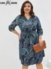 LIH HUA femmes grande taille robe en jean été Chic robe élégante pour femmes potelées robe en coton tissé 240229