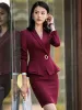 Garnitury damskie garnitury Dwuczęściowy zestaw biurowych panie blezer spodnie wino czerwony elegancki garnitur biznesowy