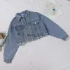 Kvinnorjackor Autumn Denim Pockets Hole Short Jean Ladies Fashion Button Solid Coats 240305