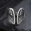 Anneaux de bande Rétro noir ailes d'ange anneau ouvert pour les femmes S925 en argent Sterling fête bijoux fins Animal serpent bague anniversaire cadeau L240305