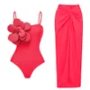 2024 3D Bloem Bikini Set met Cover Up Badpak Vrouwen Sexy Bloemen Badmode Hoge Taille Monokini Desire Bodysuit Badpak