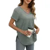 Mulheres Camisetas Manga Curta Tops para Mulheres V Pescoço Verão Camisetas Costura Rolada Dressy Casual Coreano Dongdaemun Pano de Alta Qualidade