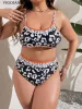 Stroje kąpielowe Vigojany 2023 Black Print Squaodwear Plus Size Women Bandeau duże osobne stroje kąpielowe 2 -części