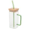 Wine Glasses Square Cup With Lid Glass Coffee Mugs Drinking Water Clear Bamboo Cups Can Shaped Portable Beverage Juice