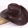 Berets Retro Mode Große Krempe Basin Hut Western Cowboy Leder Unisex Hüte Hipster Für Sonnenschutz Bre