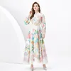 Élégant Floral Vacances Cardigan Maxi Robes Femmes Col Montant Designer À Manches Longues Robe Décontractée Dames Plage Robes De Fête Vêtements