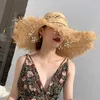 Breda randen hattar hink hattar 2024 sommar rafia kvinnors semester halm hatt panama kvinnor upf rese beige kork strand hatt tillbehör j240305