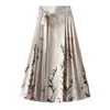Spódnice chińskie spódnica nakładające się eleganckie eleganckie styl vintage maxi z konną twarz nadruk wysokiej talii w plisowanej koronce