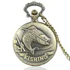 Classic Vintage Bronze Fishing Quartz Pocket Watch Retro Men Women Necklace Pendant Jewelry Gifts fashion pocket2897