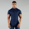 Dresses Running Shirt Men's Gym Clothing Summer Business Shirt Short Sleeve Turndown Collar Shirt Super Slim Fit Social Dress Shirt