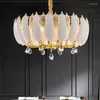 Ljuskronor Post Modern Golden Round takkrona Bright Glassceramic Shades Hanging Light Villa vardagsrumslampan Suspenderad