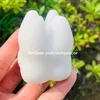 Naturlig vit jade tandskulptur snidning tandläkarkontor positiv energi ädelsten söt kvarts kristalltänder figur mineral prov tandläkare examen gåva