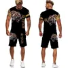 Herrspårar Summer Tracksuit T-shirt Shorts 2 Piece Animal Tiger Printed Outfits Sports Suit Overized Casual Streetwear Man Sets Clothing J240305