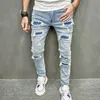 Hommes trous jean mince décontracté pantalon Streetwear mâle élégant déchiré solide Hip Hop mince Denim pantalon 240227