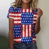 Mulheres camisetas Mulheres T-shirt Bandeira Imprimir Tops Manga Curta Redondo Pescoço Camiseta Solta Vintage Estilo Americano Dia da Independência