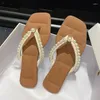 Slippers Beaded Women Flats Shoes Summer Clip Toe Flip Flops 2024 Beach Dress Sandals Brand Slides Zapatillas Femme