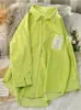 Blouses Femmes JMPRS Oversize Femmes Chemise en velours côtelé Lettre de mode Couleur fluorescente Manches longues Chemises d'automne Bouton en vrac Tops féminins