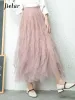 Robes Jielur mode Tutu Tulle jupe femmes longue Maxi jupe printemps été coréen noir rose taille haute jupe plissée femme