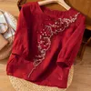 Women's Blouses Ladies Embroidered Shirt Short Sleeves Round Neck Bohemian Style Casual Loose Button T Classic Comfort Shirts For Women