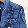 Women's Jackets W027 HIGH STREET Wedding Designer Blazer Metal Buttons Double Denim Blazer Outer Coat 240305