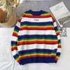Pullover Winter Loose Crewneck Rainbow Striped Sweater Ulzzang Chic Selling Knitwear Jumper Sweet Girl Trendy Fit 240228