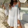 Cover-Up Summer Women Hollow Loose Beach Cover Up For Swimwear Female Sexig virkning Bikini Cover-Ups Baddräkt Badkläderstrandklänning