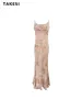 ビンテージレースフローラルプリントスラッシュネックエレガントなイブニングドレス女性のノースリーブスリムフィットシフォンハイウエストパーティートランペットドレス