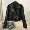 Pu kunstleren jas vrouw chique vintage Amerikaanse lente straatkleding korte revers rits riem biker jassen mode streetwear 240305