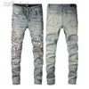 Men's Jeans 2022SS new European and American mens designer hip-hop jeans high street fashion tide brand cycling wash patch letter loose fit pants High Quality 240305