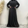 Etnische kleding Vintage effen maxi-jurk Moslim eenvoudige abaya's voor vrouwen Elegantie V-hals Casual lange mouwen vestidos