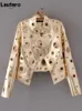 Lautaro Runway Cut Out Short Faux Leather Jacket Golden Rivet Cool Stylish Designer Clothes Women European American Fashion 240305