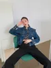 Kadın Ceket Ceketler Düşme Denim Ceket Moda İnce Cape Ceket Koyu Mavi Jean Ladies Tasarımcı Sonbahar Giyim 240305