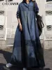 Dress CHICEVER Fashion Loose Long Dress For Women Lapel Half Sleeve High Waist Vintage Hit Color Maxi Dresses Female Spring Clothing