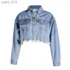 Vestes pour femmes Vestes courtes Crop Denim Street Light Blue Mujer Chaqueta Automne pour Chamarras De # 010 240305