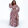 Elegant Women Two Piece Set Dress Sexy Slashneck Sleeveless Blouse Top High Slit Skirt Vintage Africa National Print Lady Suit 240226